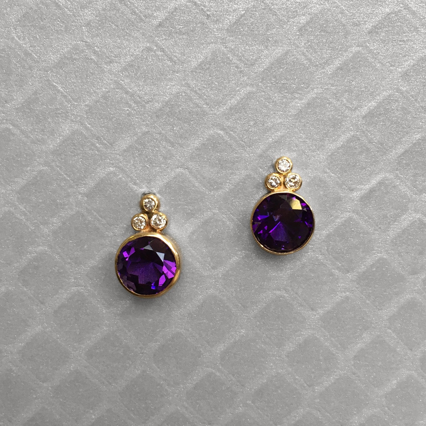Preowned Yellow Gold Amethyst and Diamond Stud Earrings