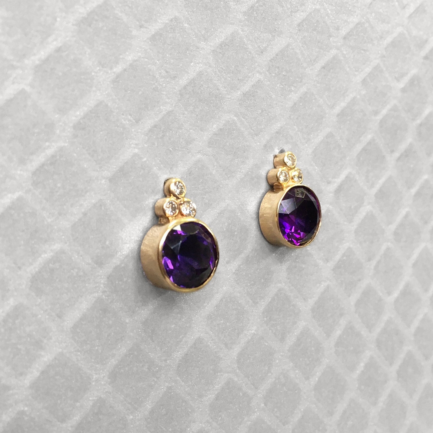 Preowned Yellow Gold Amethyst and Diamond Stud Earrings