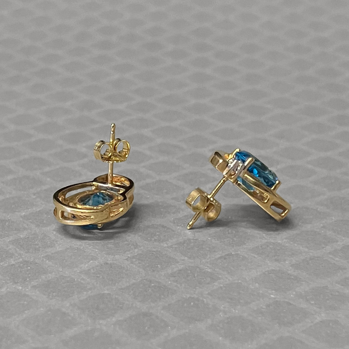 Preowned Yellow Gold Blue Topaz and Diamond Earrings