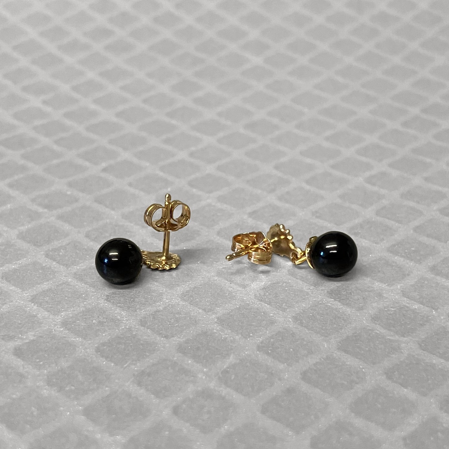 Preowned Yellow Gold and Onyx Bead Dangle Earrings