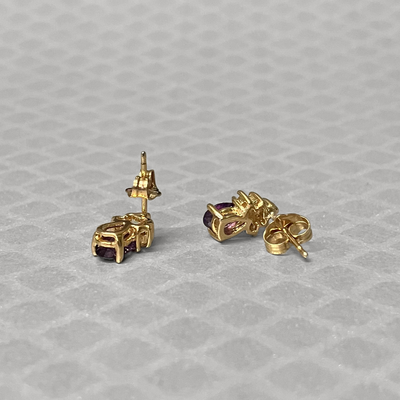 Preowned Yellow Gold Pear Shape Amethyst and Diamond Stud Earrings
