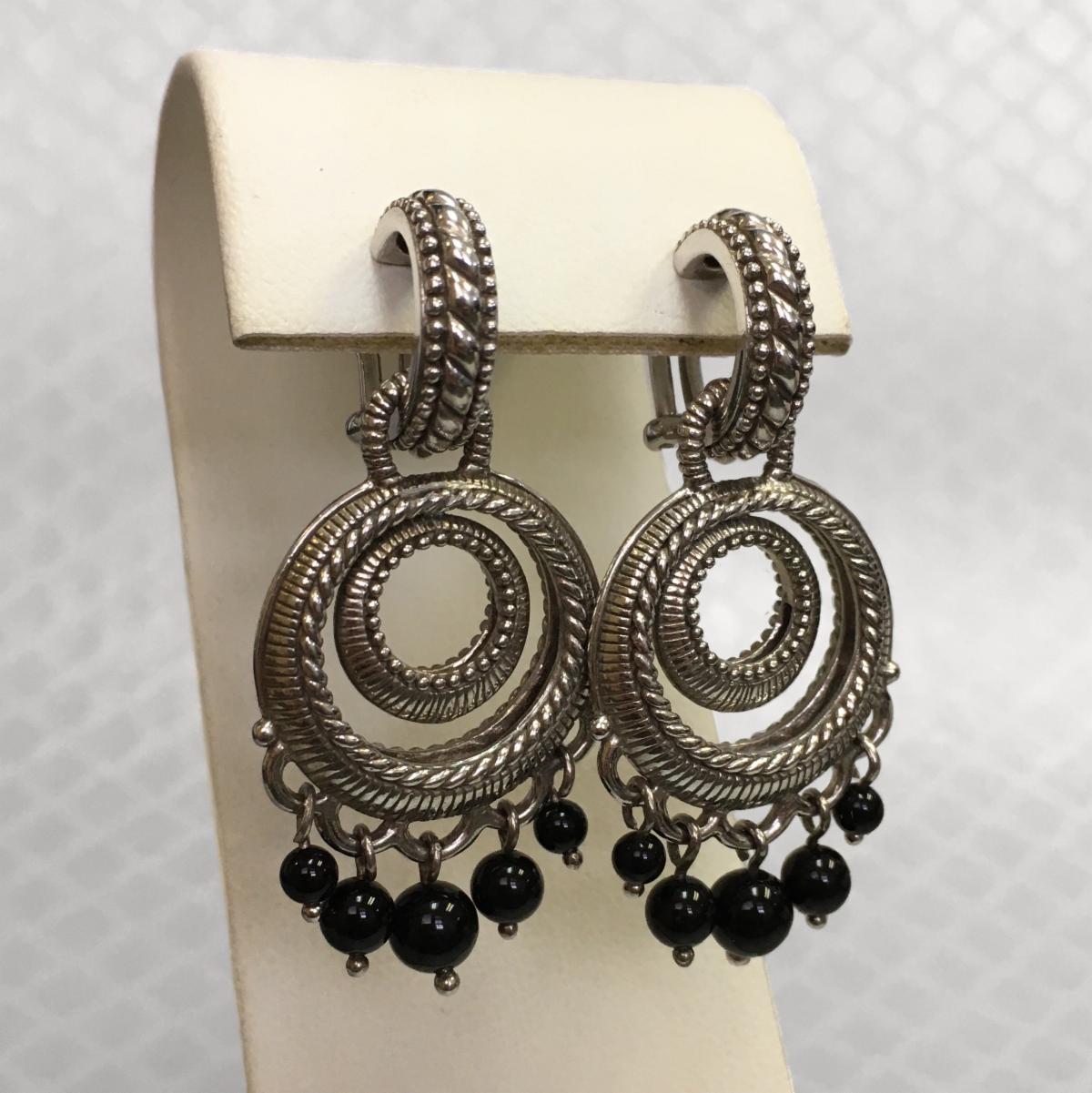 Preowned Sterling Silver and Onyx Judith Ripka Dangle Earrings