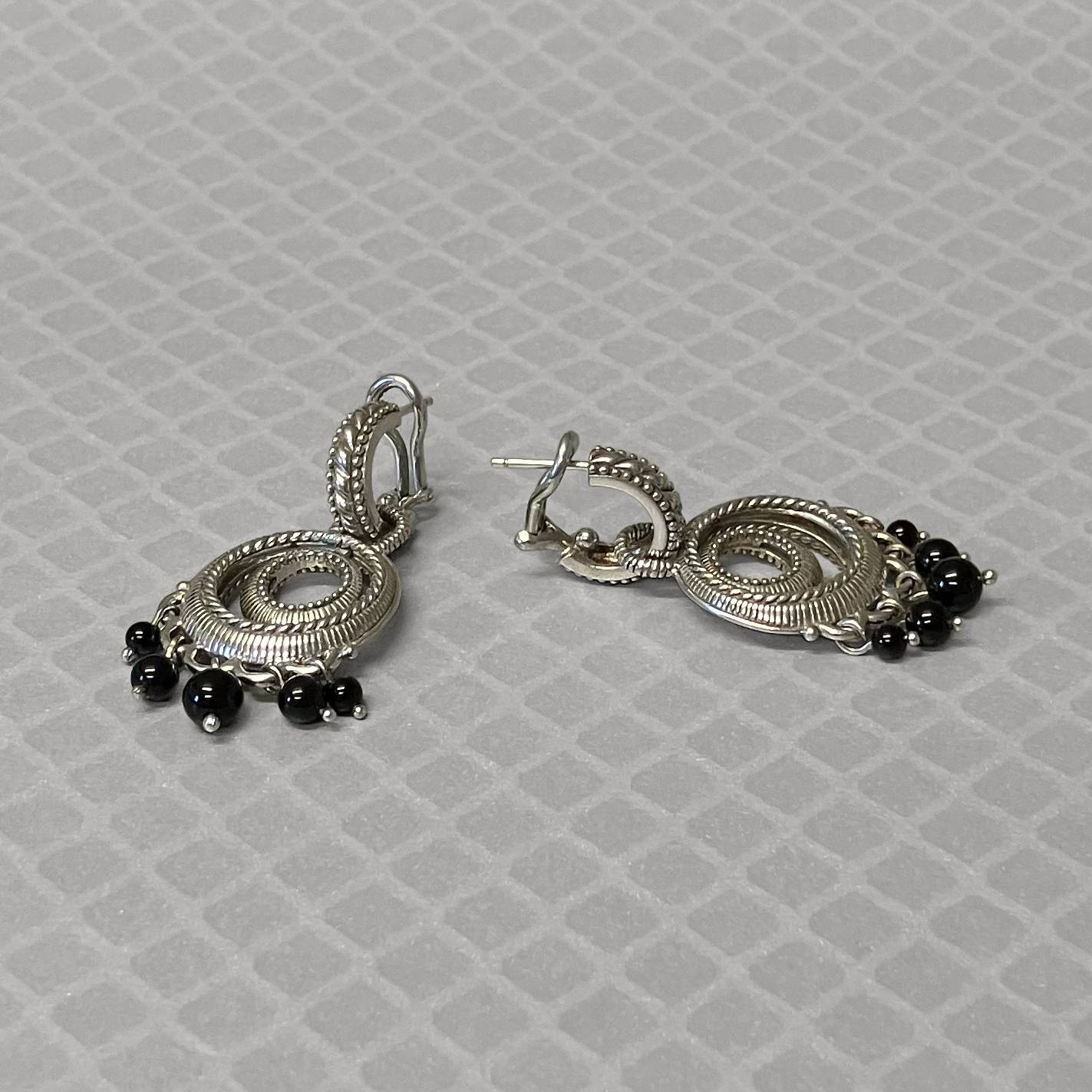 Preowned Sterling Silver and Onyx Judith Ripka Dangle Earrings