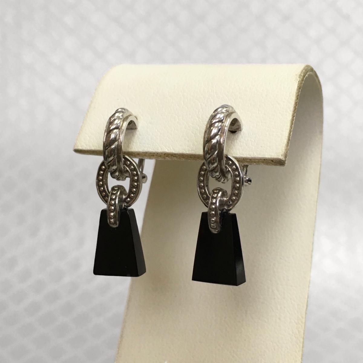 Preowned Sterling Silver and Onyx Judith Ripka Drop Earrings