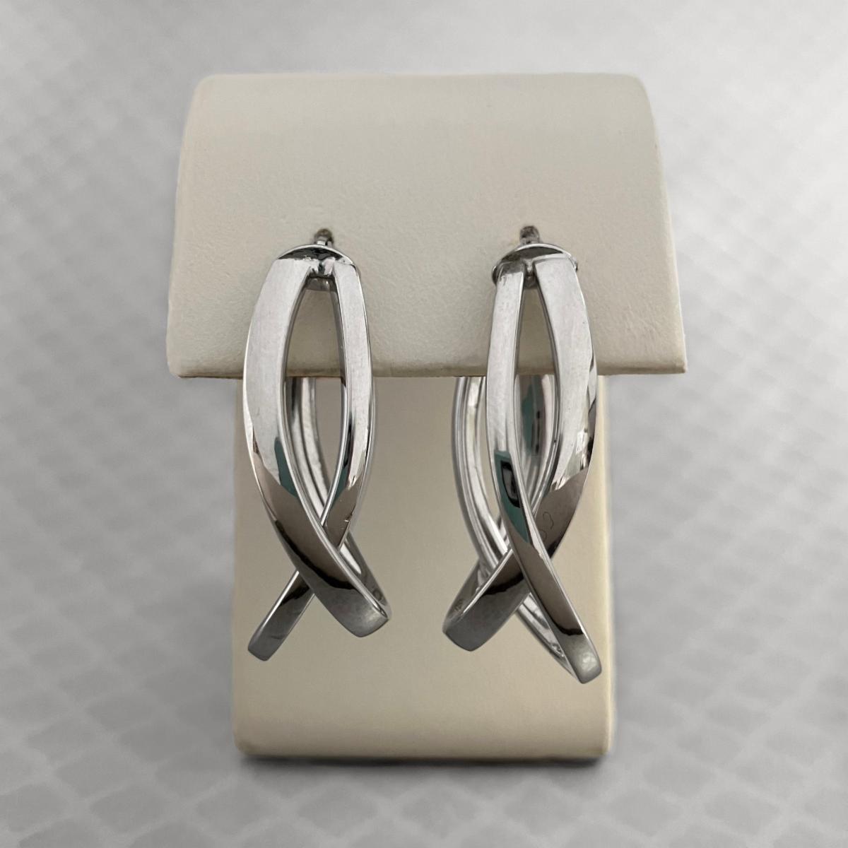 Preowned White Gold Double Crossover Hoop Earrings