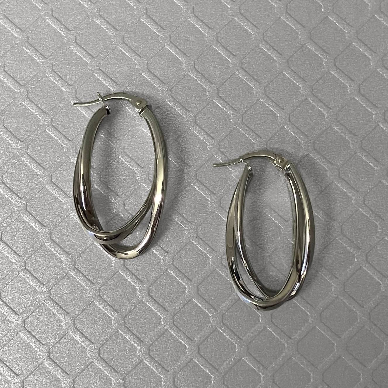 Preowned White Gold Double Crossover Hoop Earrings