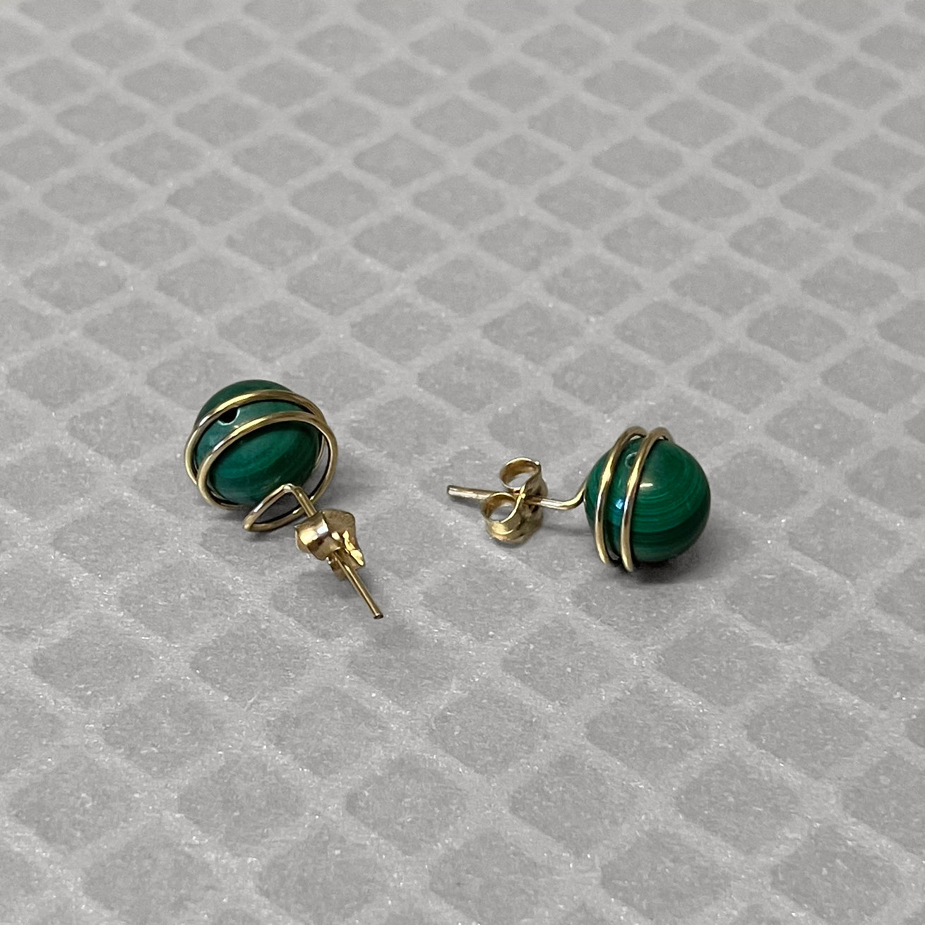 Preowned Yellow Gold and Malachite Bead Earrings