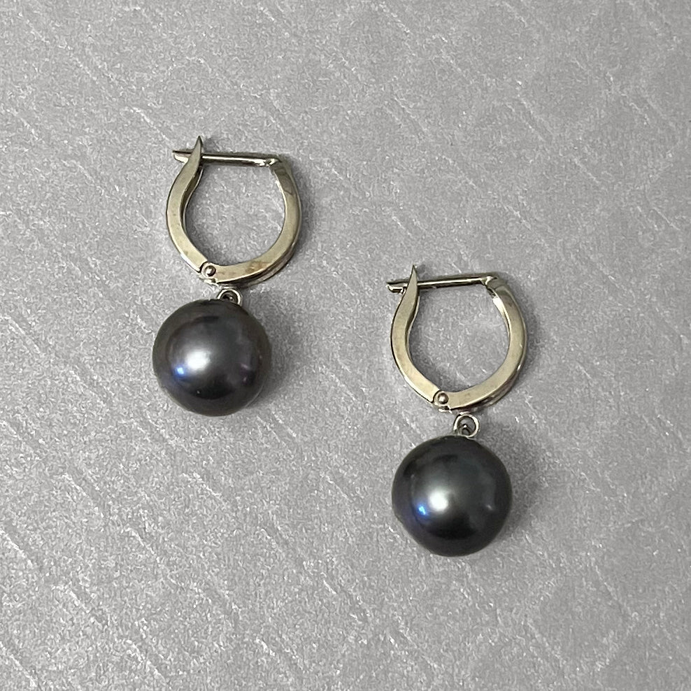 Preowned White Gold and Tahitian Pearl Drop Earrings