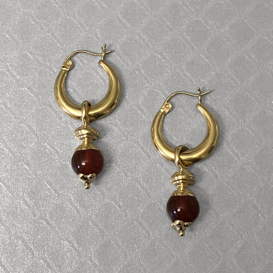 Preowned Yellow Gold and Carnelian Drop Earrings