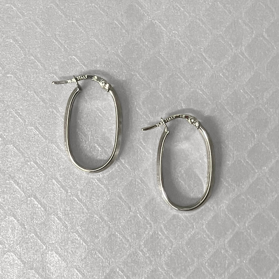 Preowned White Gold Greek Key Hoop Earrings