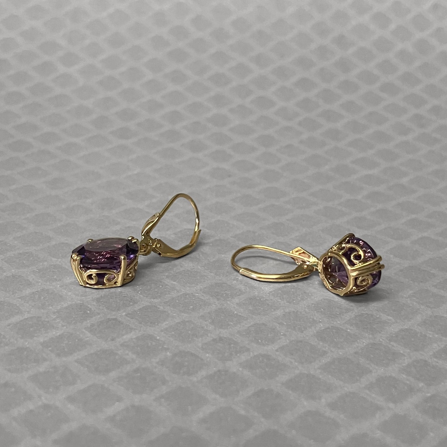 Preowned Yellow Gold and Amethyst Leverback Earrings