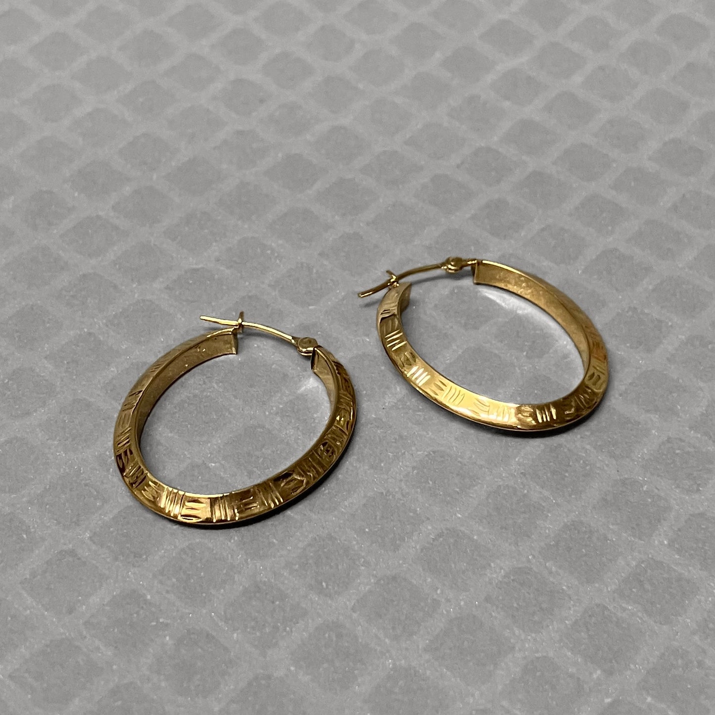 Preowned Yellow Gold Textured Hoop Earrings
