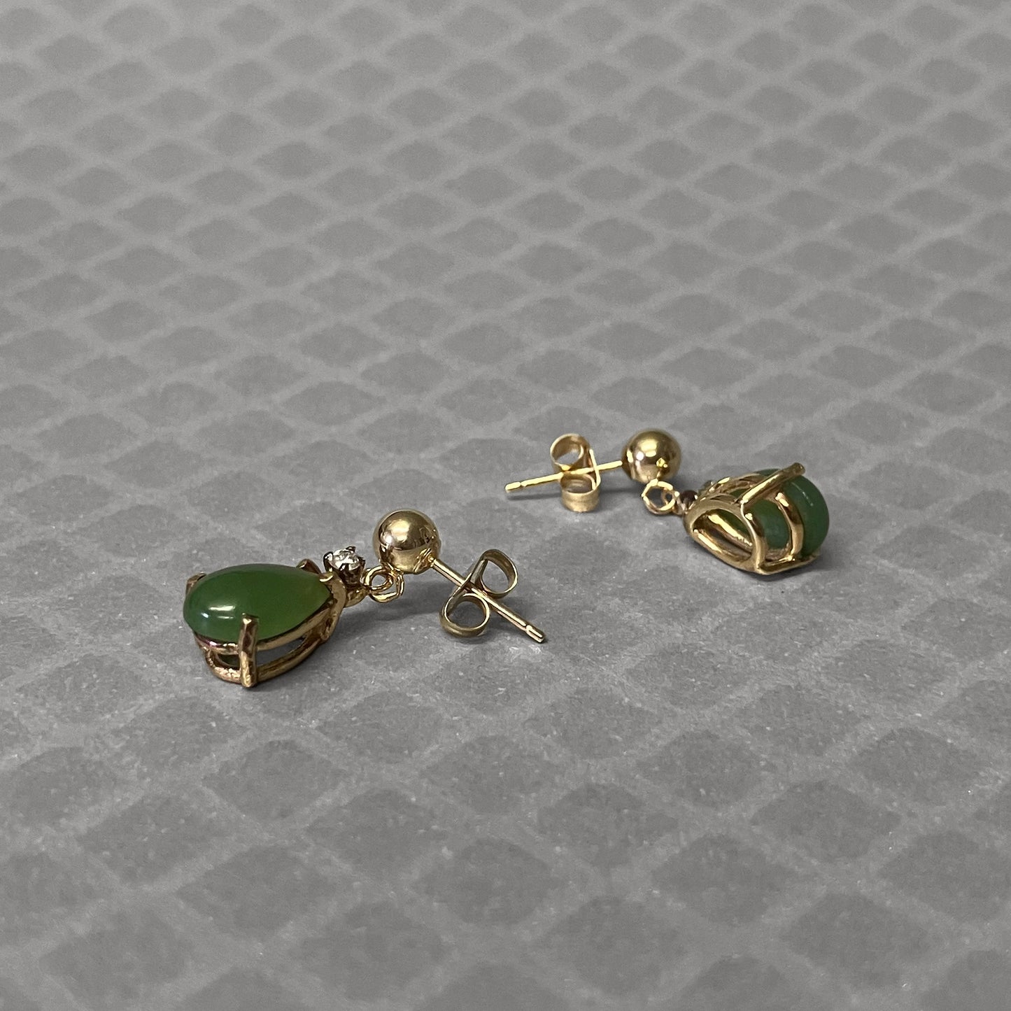 Preowned Yellow Gold Nephrite Jade and Diamond Dangle Earrings