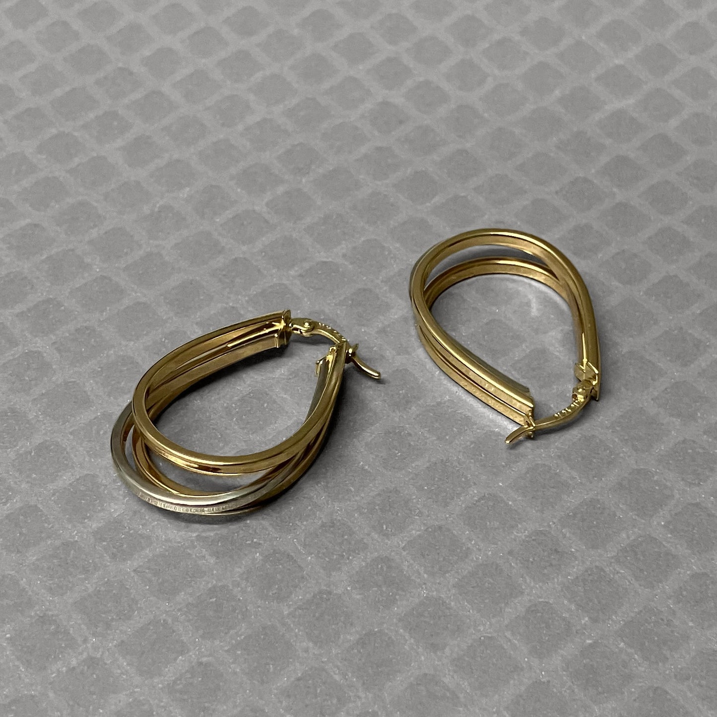 Preowned Yellow and White Gold Triple Hoop Earrings