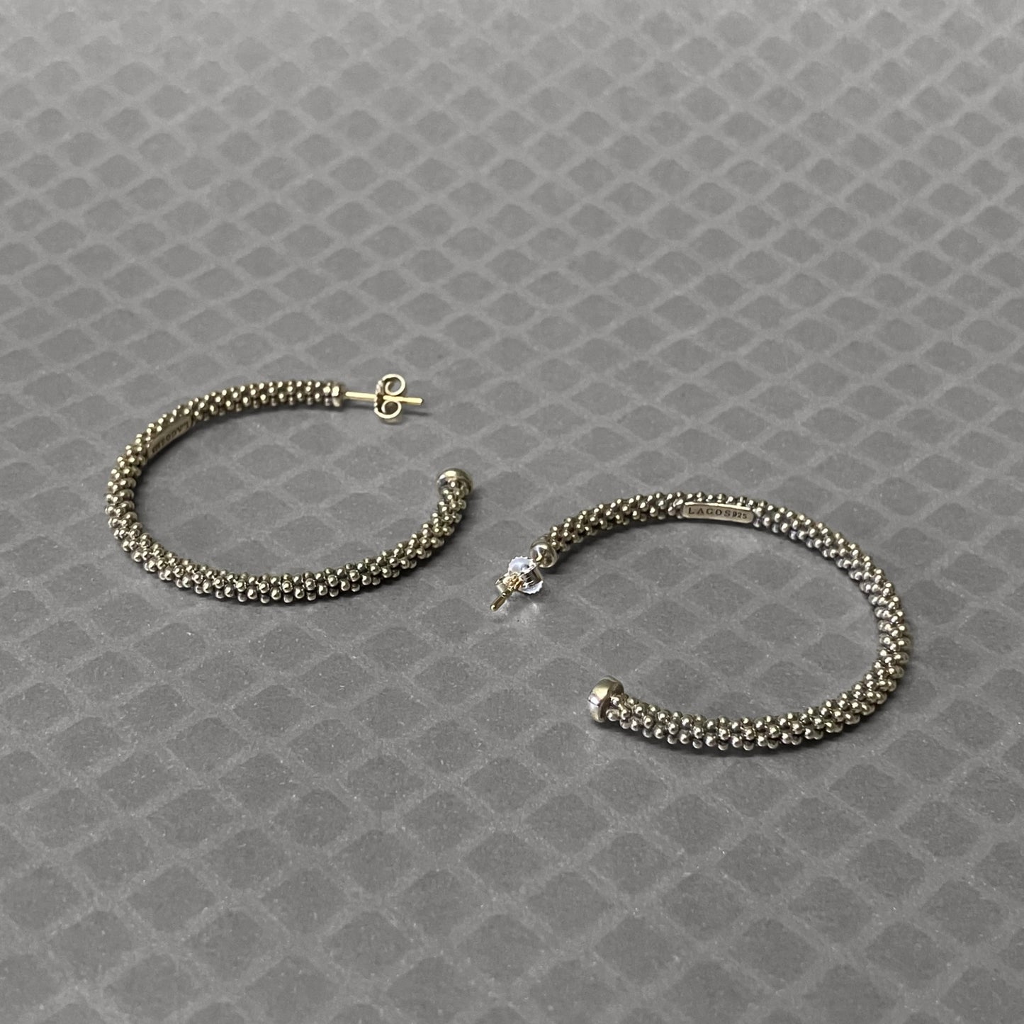 Preowned Sterling Silver and Yellow Gold Beaded Lagos Caviar Hoop Earrings