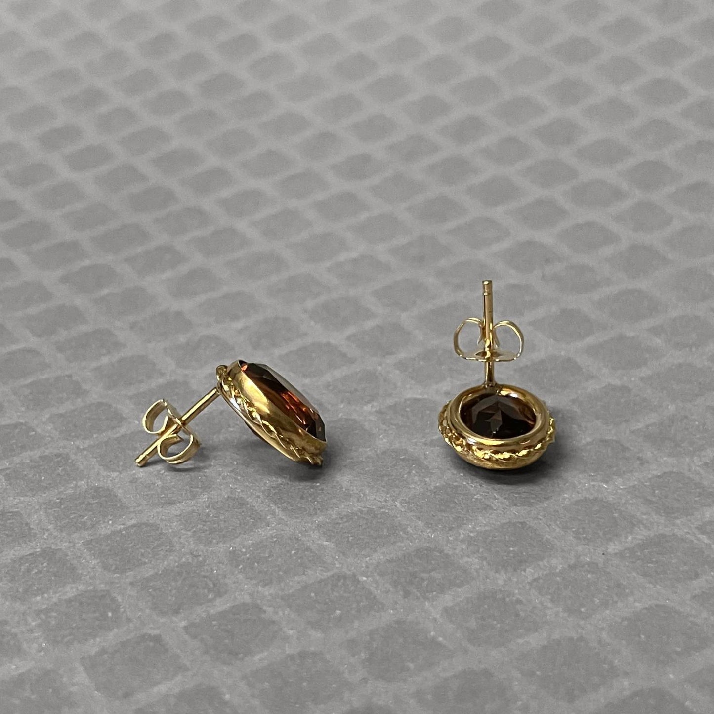 Preowned Yellow Gold and Simulated Golden Stone Stud Earrings