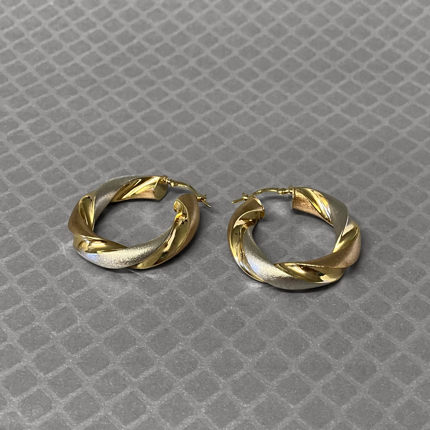 Preowned White, Yellow and Rose Gold Polished and Textured Hoop Earrings
