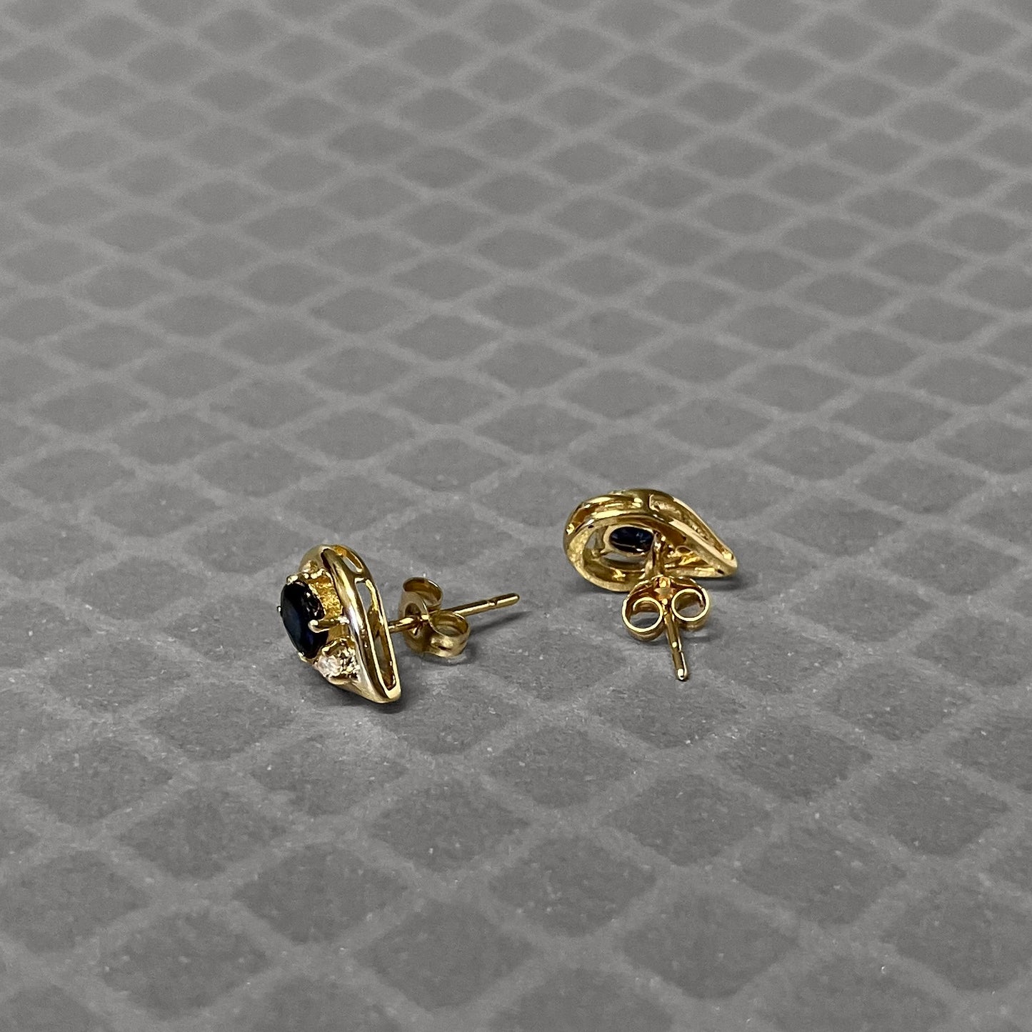 Preowned Yellow Gold Oval Blue Sapphire and Diamond Stud Earrings