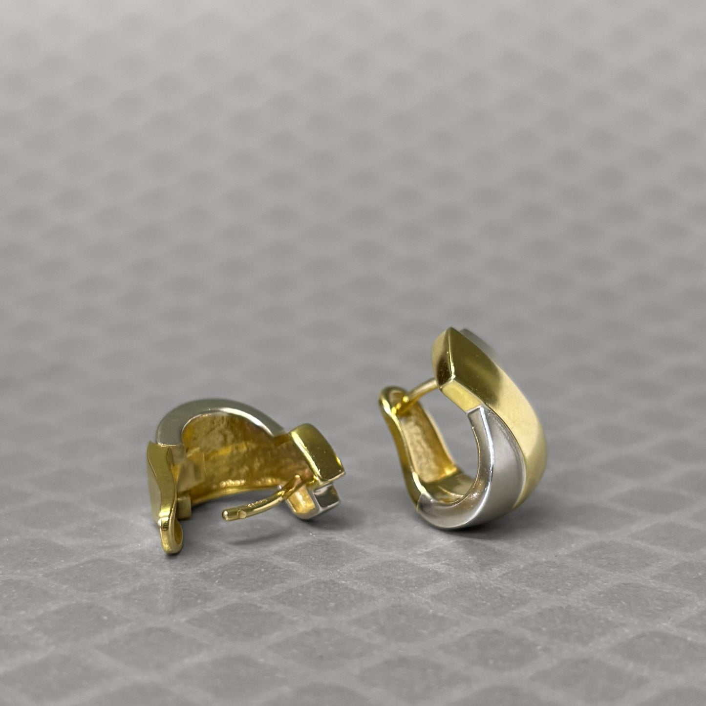 Preowned Yellow and White Gold Textured Crossover Huggie Earrings