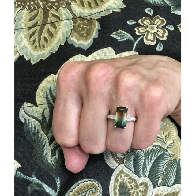 Preowned Platinum Bi-color Tourmaline and Diamond Ring