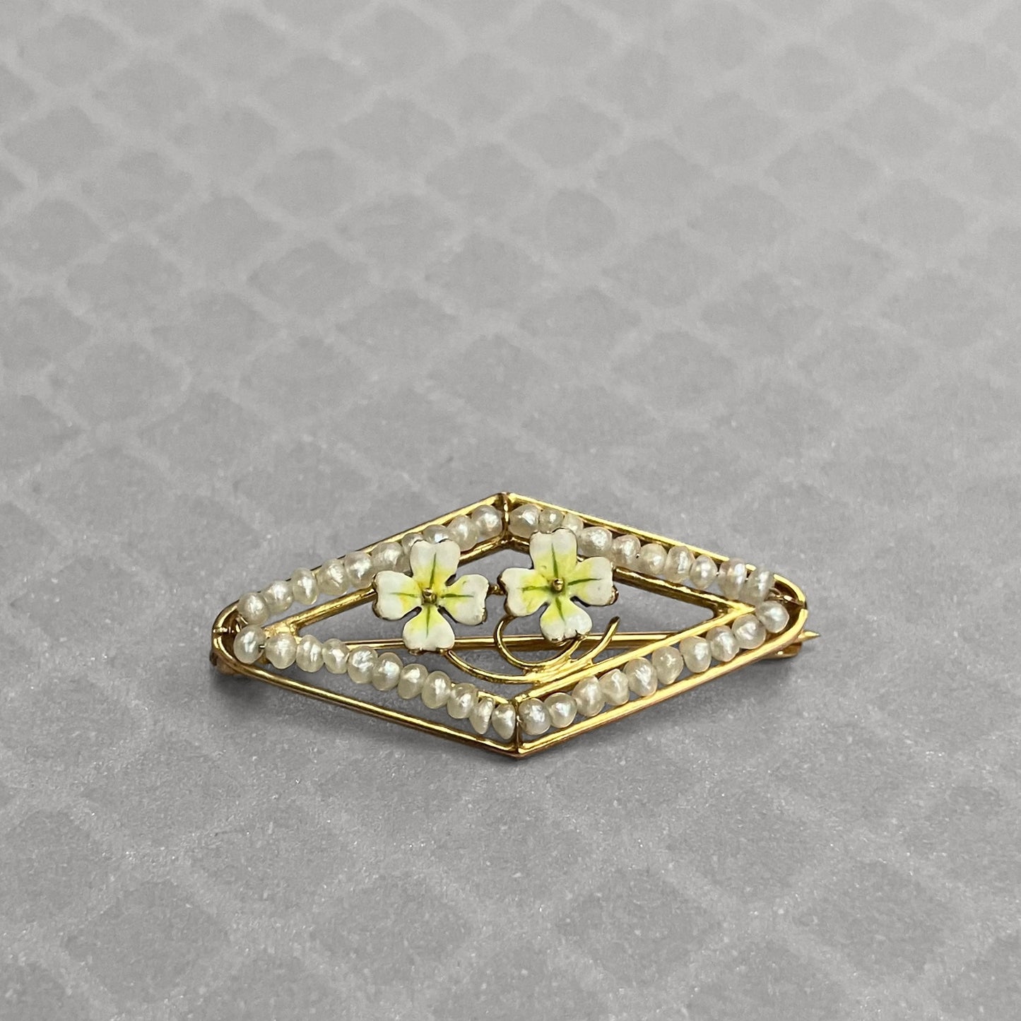 Preowned Yellow Gold Natural Pearl and Enamel Brooch