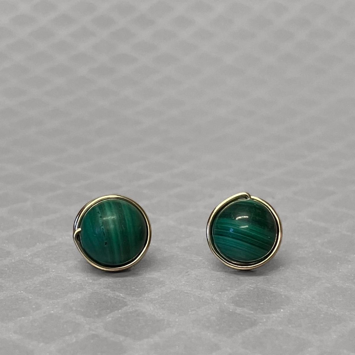 Preowned Yellow Gold and Malachite Bead Earrings