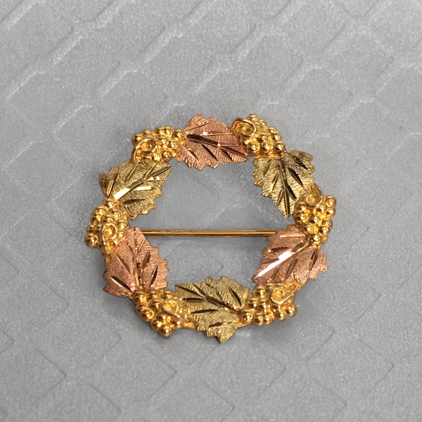 Preowned Rose, Green and Yellow Gold Black Hills Gold Grape Leaf Brooch