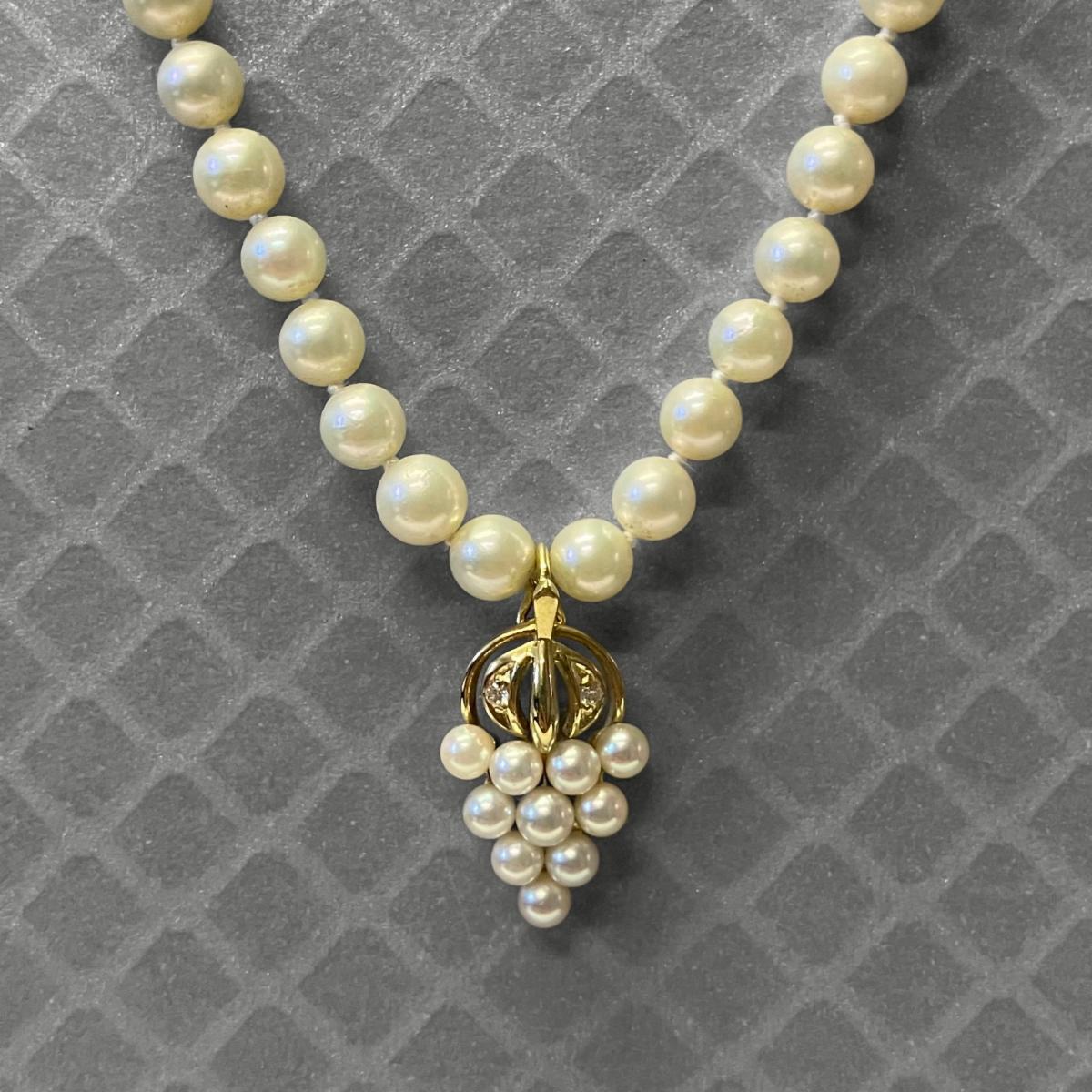 Preowned Yellow Gold Akoya Saltwater Pearl and Diamond Grape Cluster Necklace