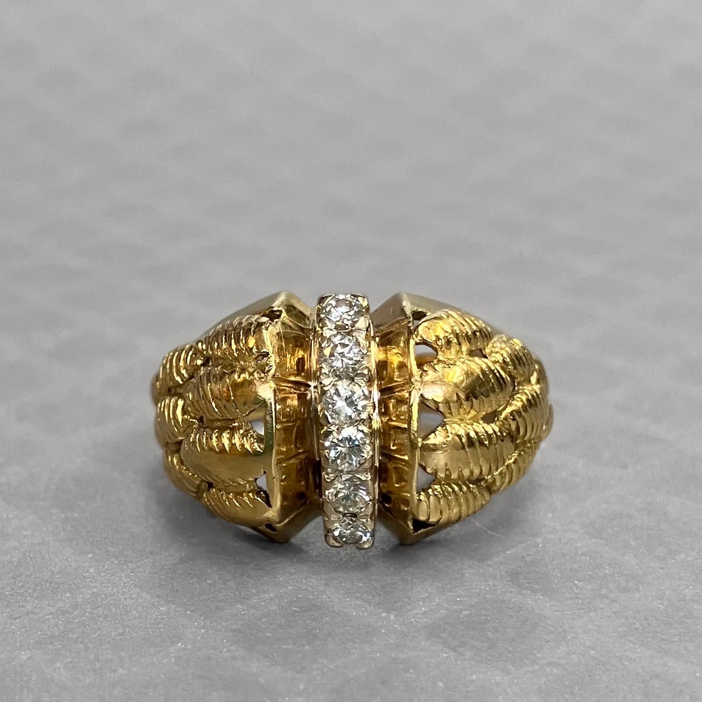Preowned Yellow Gold and Diamond Textured Dome Ring