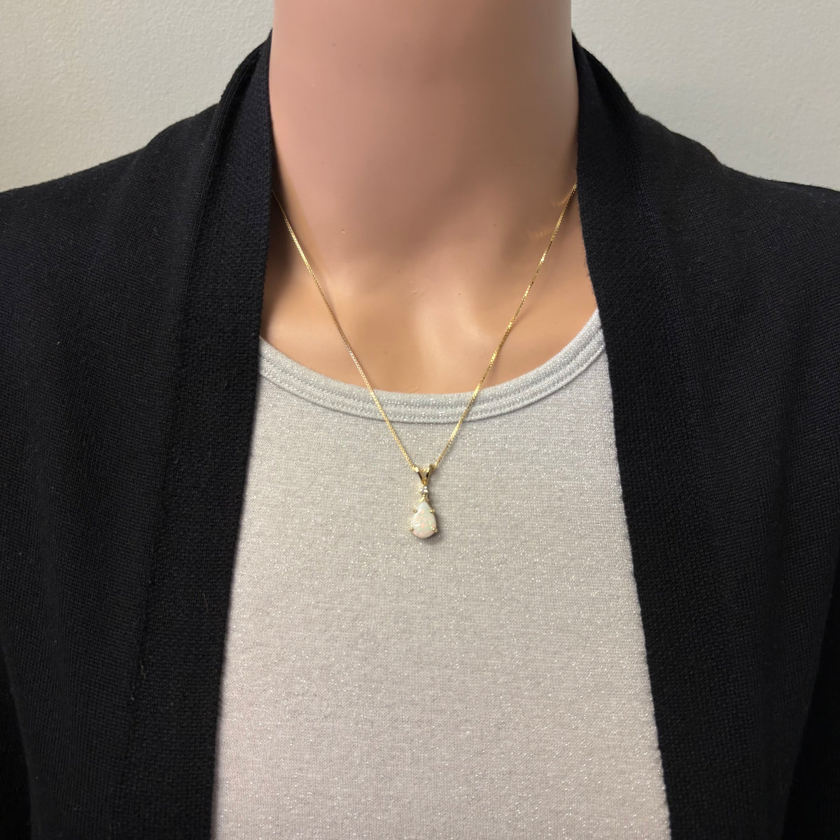 Preowned Yellow Gold Pear Shaped Opal and Diamond Pendant