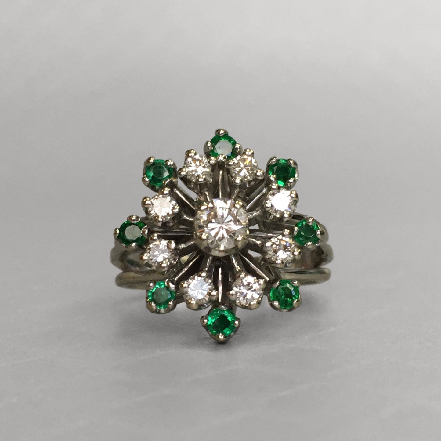 Preowned White Gold Diamond and Emerald Ring
