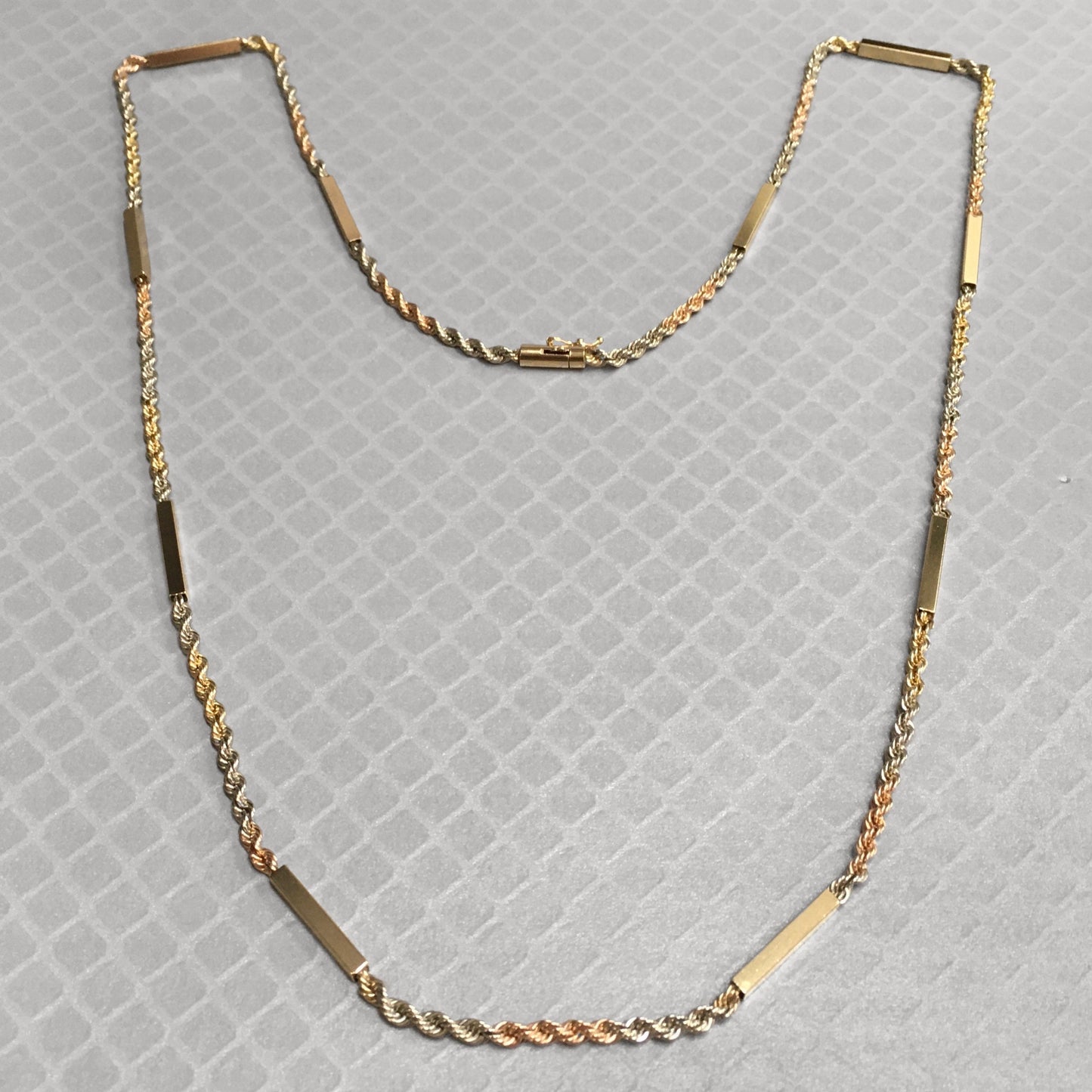 Preowned Tricolor Gold Solid Rope and Bar Chain