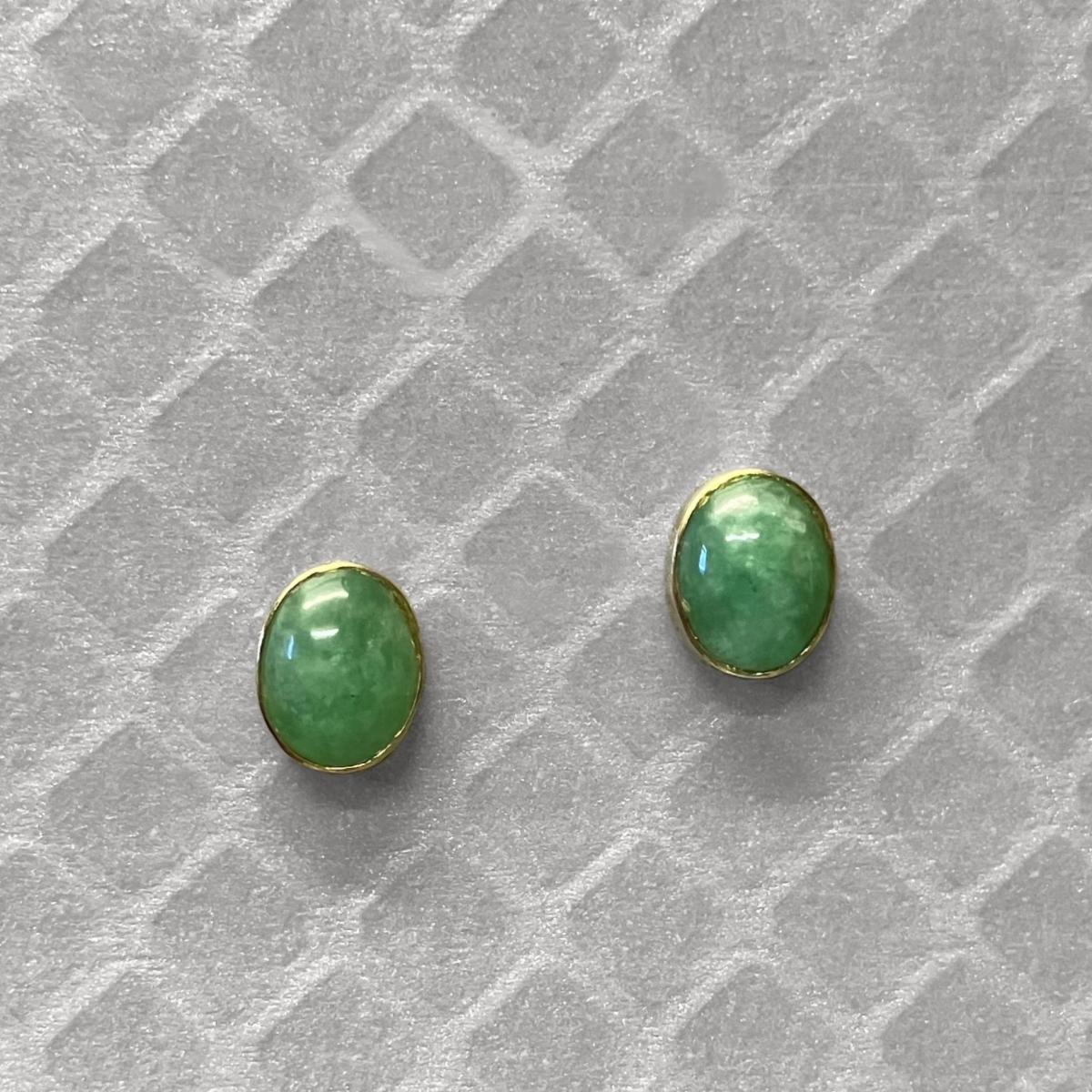 Preowned Yellow Gold and Jadeite Stud Earrings
