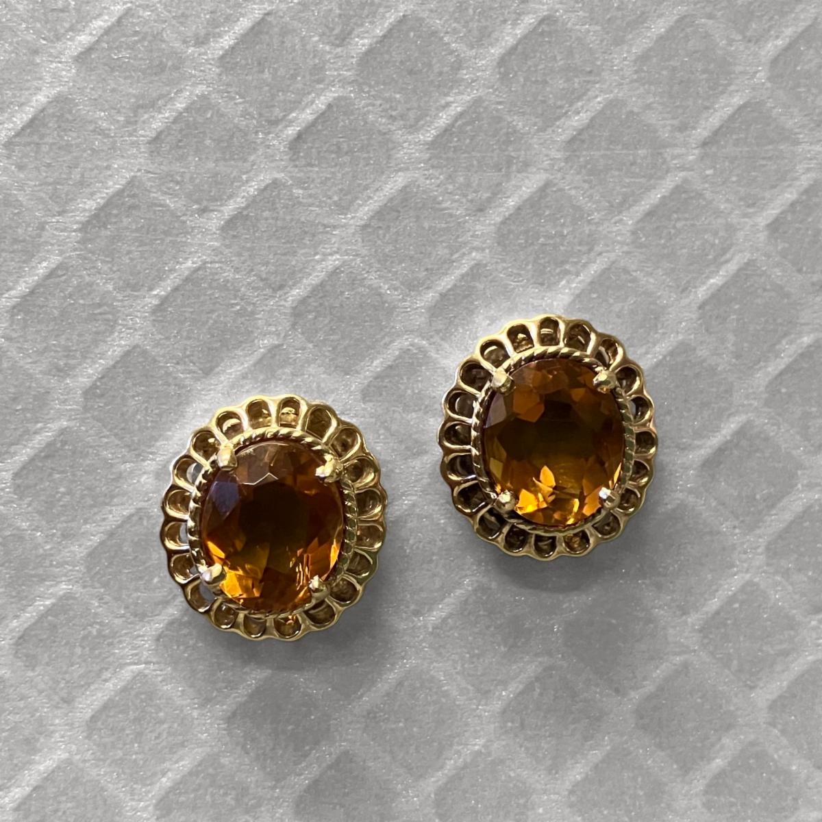 Preowned Yellow Gold and Citrine Scallop Earrings