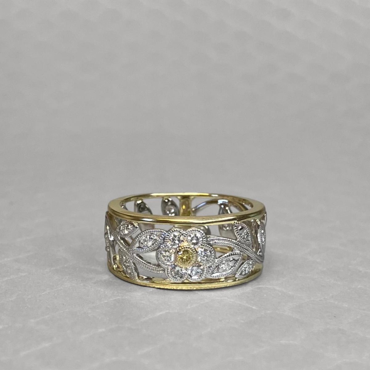 Preowned Yellow and White Gold Diamond Simon G Floral Ring