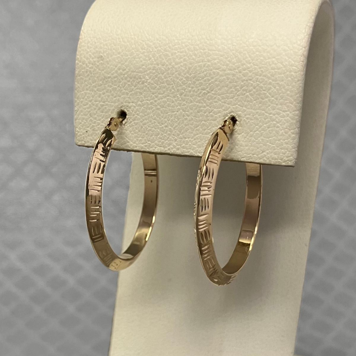 Preowned Yellow Gold Textured Hoop Earrings