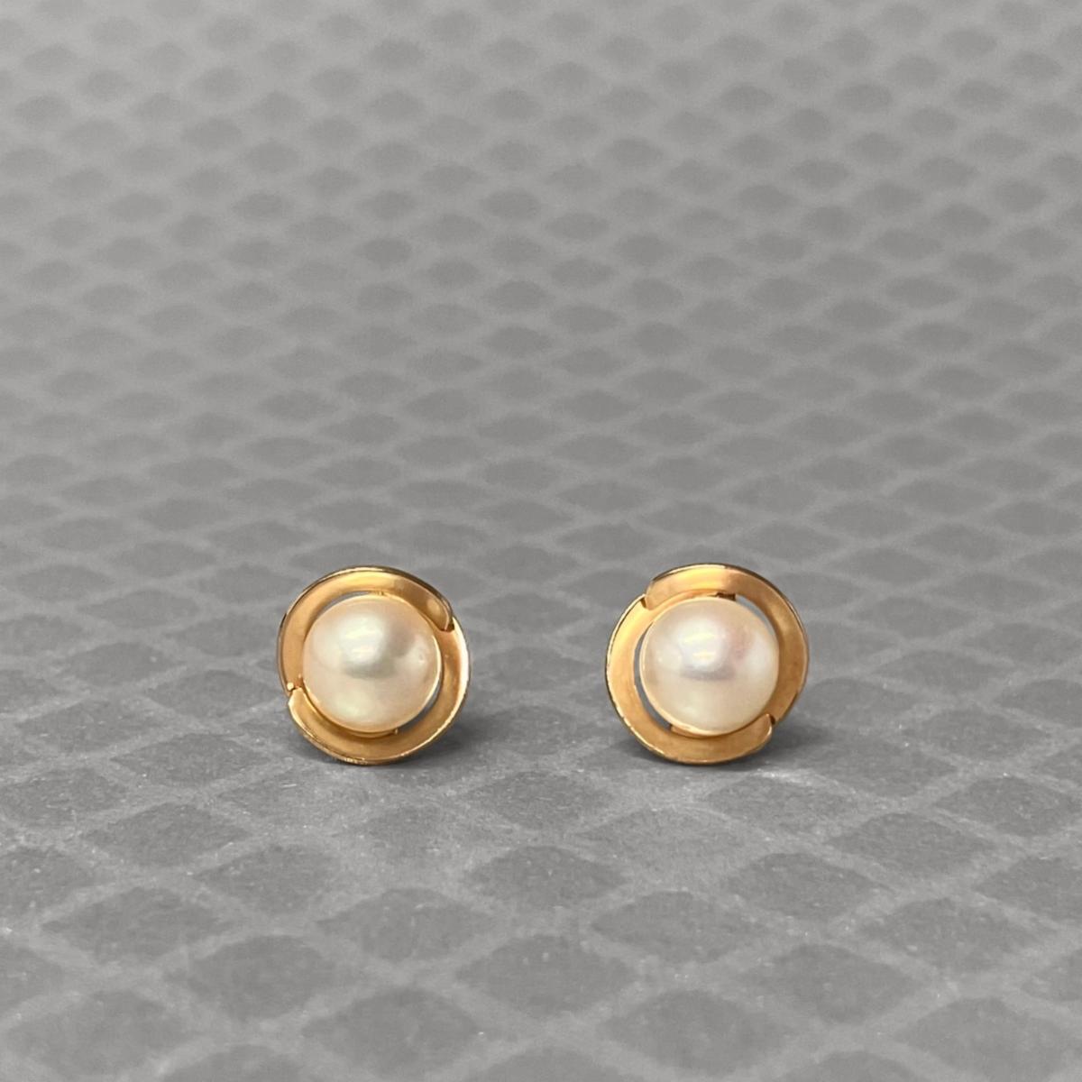 Preowned Yellow Gold and Cultured Pearl Stud Earrings