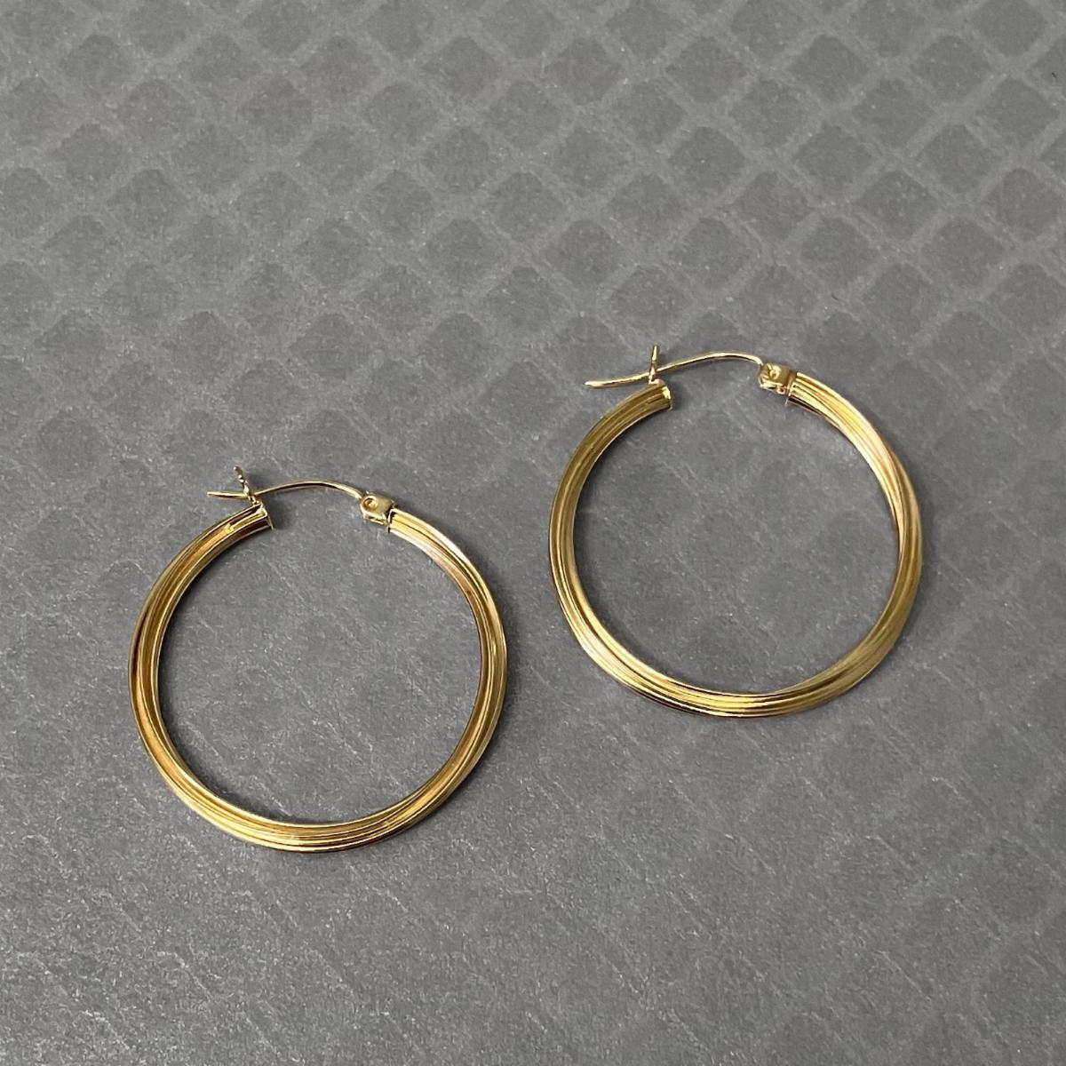 Preowned Yellow Gold Ribbed Twist Hoop Earrings