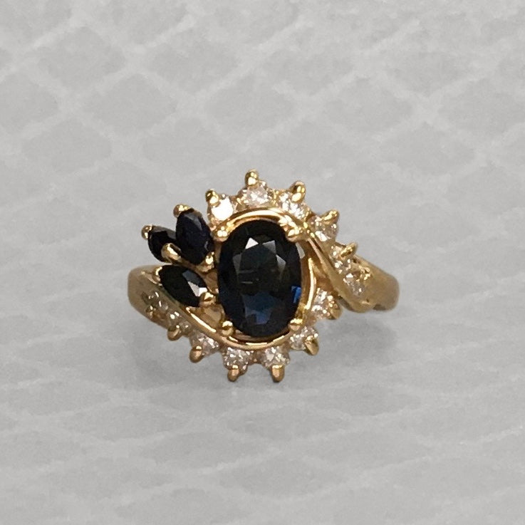 Preowned Yellow Gold Oval and Marquise Blue Sapphire and Diamond Ring