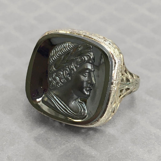 Preowned White Gold and Hematite Roman Ring