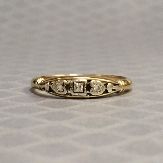 Preowned Yellow and White Gold Single Cut Diamond Ring