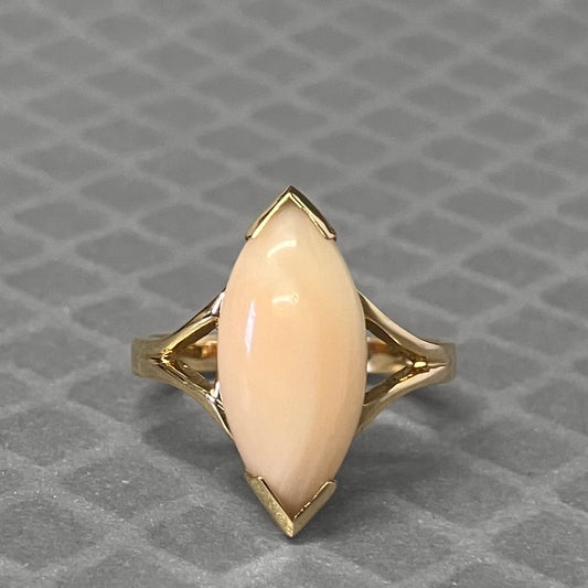 Preowned Yellow Gold and Navette Coral Ring