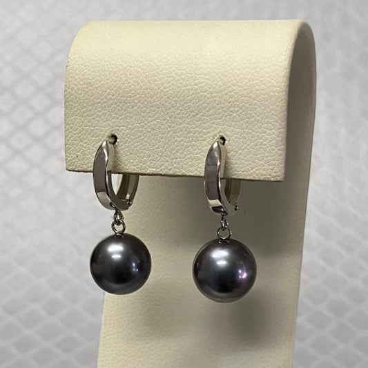 Preowned White Gold and Tahitian Pearl Drop Earrings