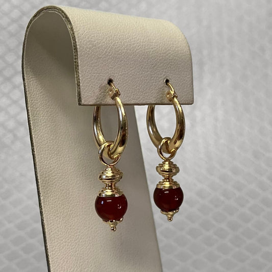 Preowned Yellow Gold and Carnelian Drop Earrings