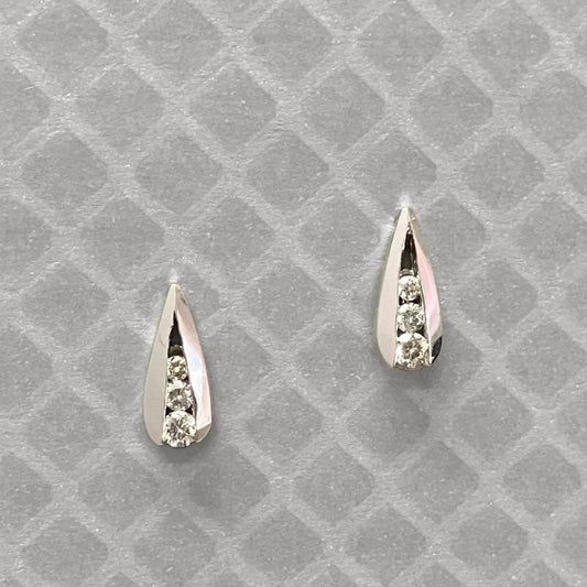 Preowned White Gold and Three Diamond Earrings