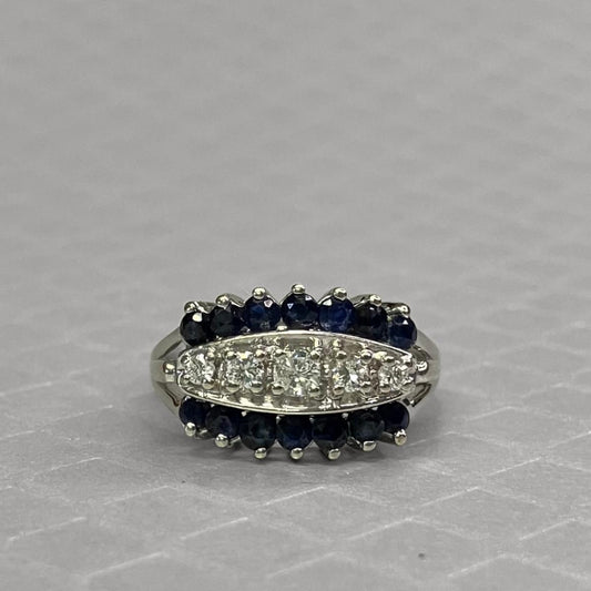 Preowned White Gold Blue Sapphire and Diamond Ring