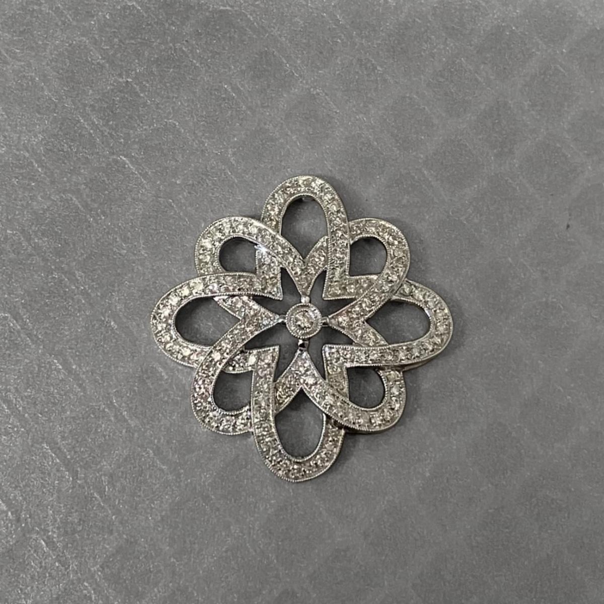 Preowned White Gold and Diamond Open Swirl Pendant