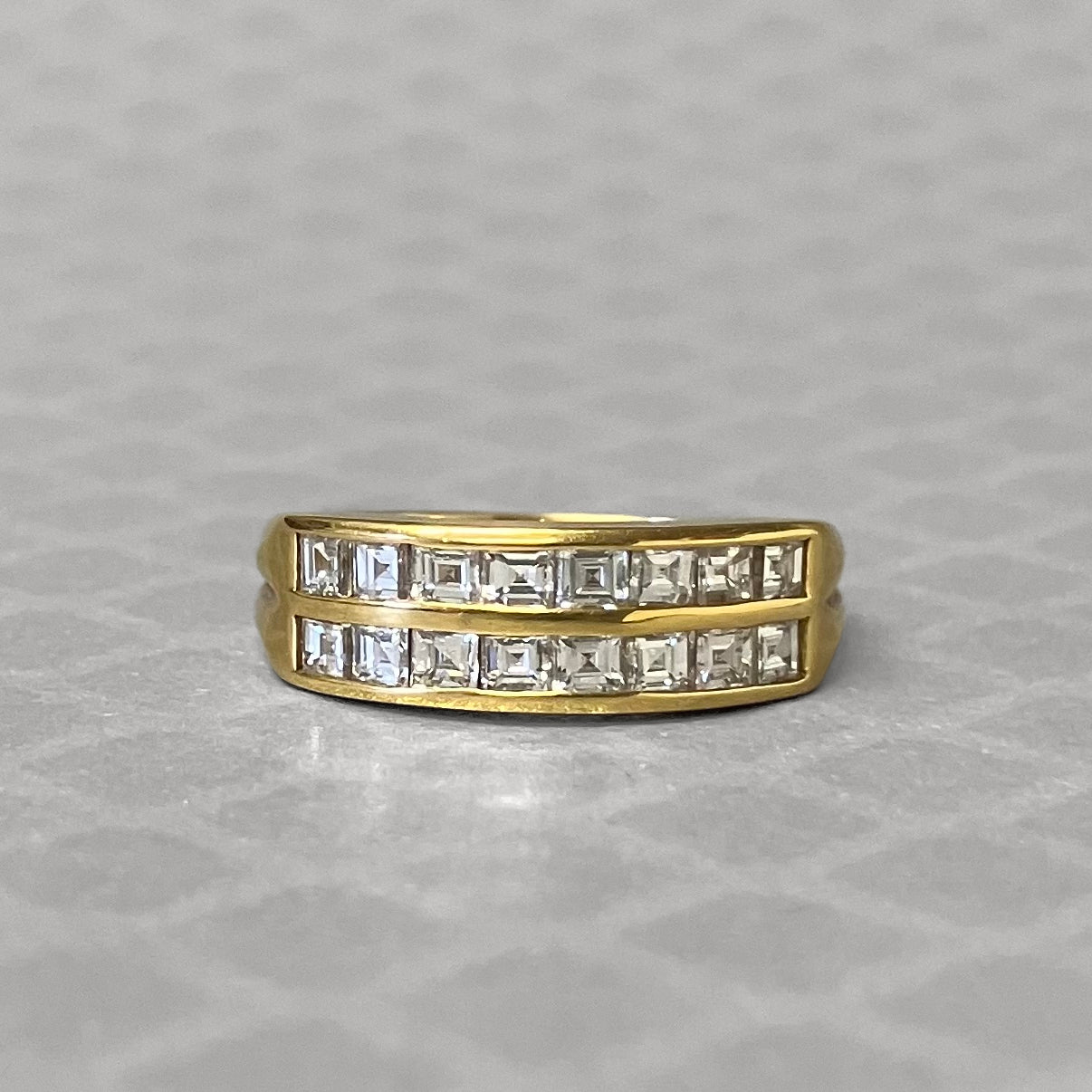 Preowned Yellow Gold and Two Row Square Diamond Ring