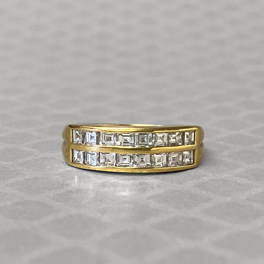 Preowned Yellow Gold and Two Row Square Diamond Ring