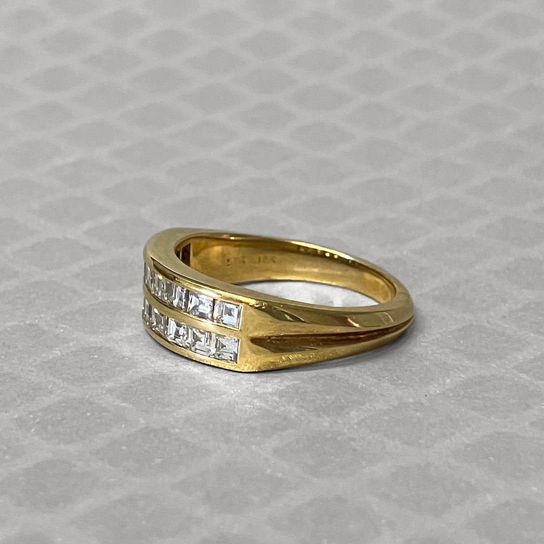 Preowned Yellow Gold and Two Row Square Diamond Ring